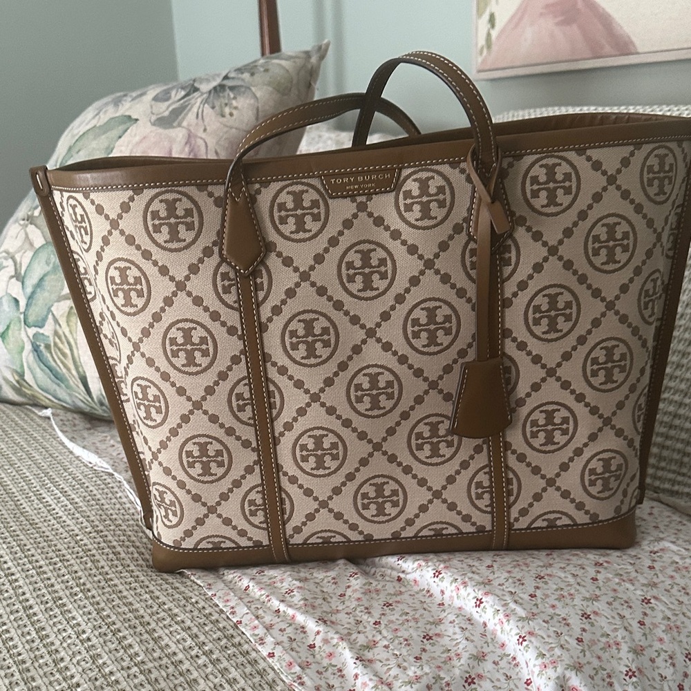 Tory Burch Tan and Brown Monogram Tote